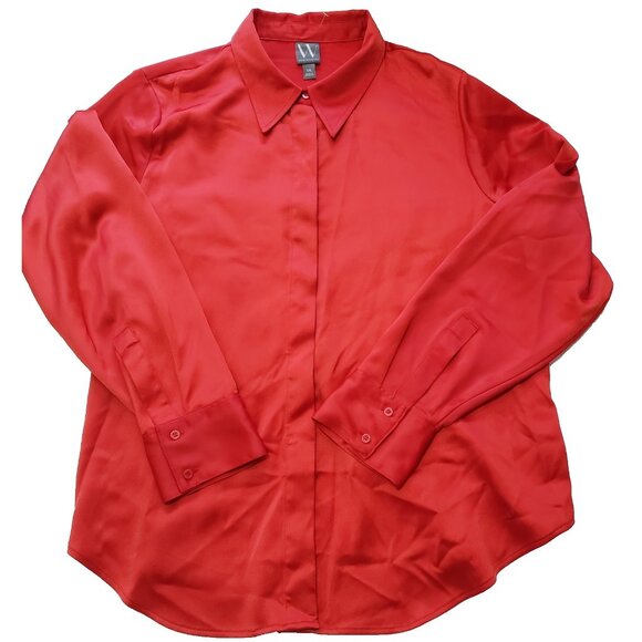 Worthington Blouse Women Size 2X Goji Berry Red Satin Long Sleeves NWT - Picture 1 of 9